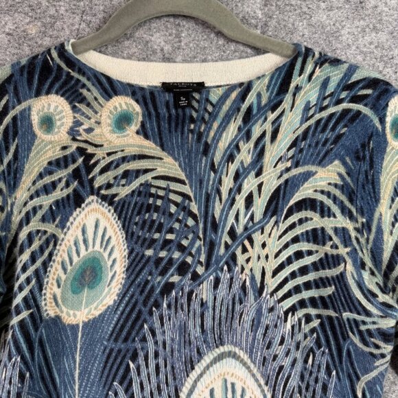 Talbots Petite Pure Cashmere Sweater Peacock Feather Print Quiet Luxury Size SP - Picture 3 of 15